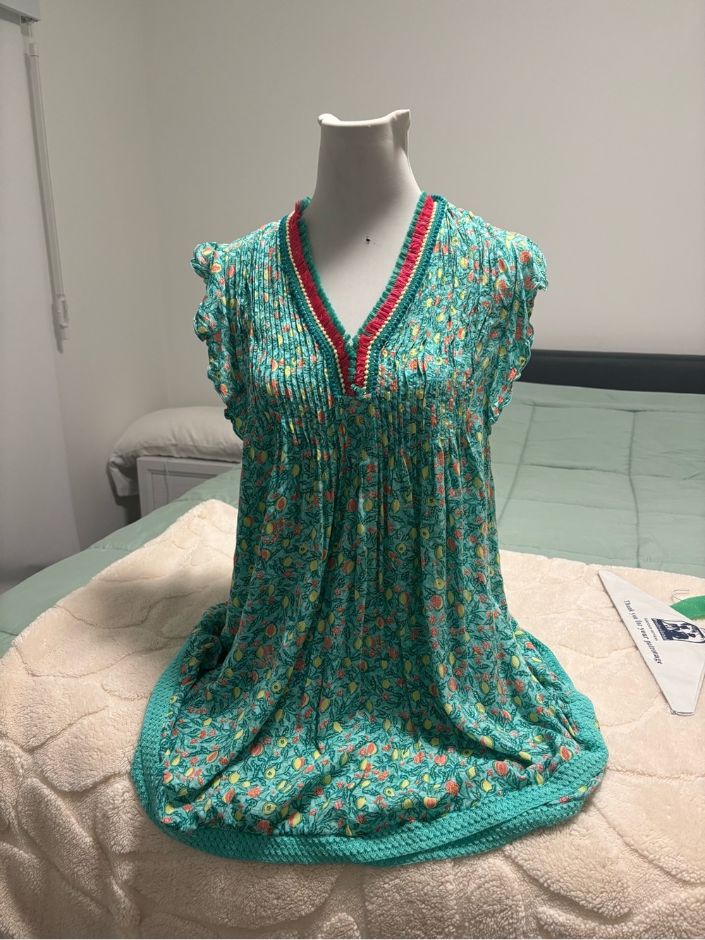 Poupette St. Barth Teal Floral Coverup with Pink Trim